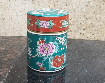 Gold Imari Porcelain Floral Round Cylindrical Jar / Porcelain Spice Jar / Tea Caddy / Canister - 4"H