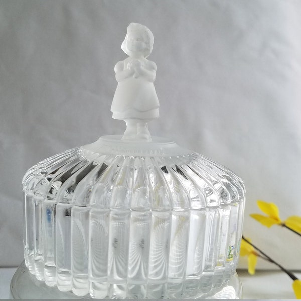 AVON Round Crystal Trinket Box with a Hummel Goebel Figurine Finial