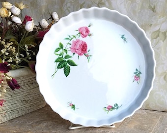 Christineholm Fluted Porcelain Quiche Tart Pie w/Rose Design -  9.5"Dia