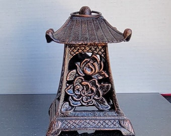 PartyLite Cast Iron Copper Finish Pagoda Lotus Candlestick Holder Lantern - 6.5"H