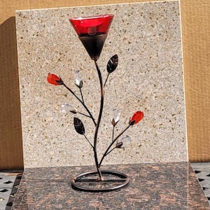 Ruby Accent Blossom Tealight Candle Holder  -  11.25&quot;H
