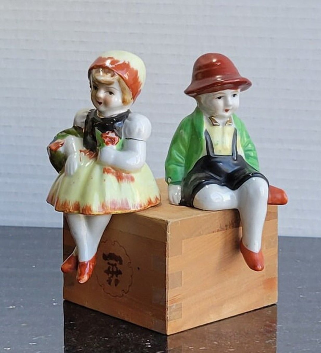 Vintage Boy & Girl Ceramic Shelf Sitters Figurines Etsy