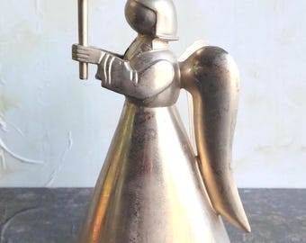 Vintage Brass Copper Metal Angel Candlestick Holder Figurine - 7.5"H