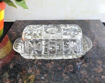 Anchor Hocking Glass  Star of David Covered Butter Dish - 7.25"L