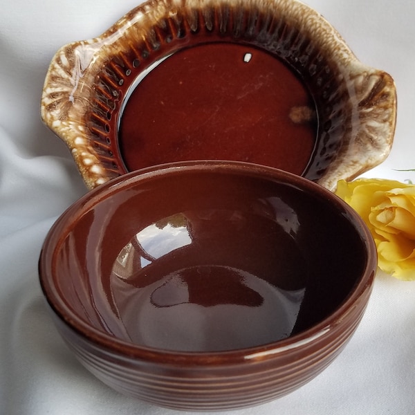 McCOY Brown Glaze Bowl and a Small Splatter Brown Pie Dish/Quiche Dish/ Pie Tart