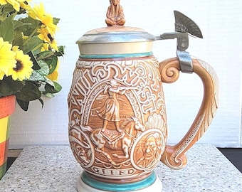 Avon Beer Stein with Hinged Lid - Tribute to the Wild West Stein - 9"H