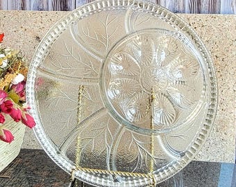 Indiana Glass Deviled Egg Platter / Clear Glass Hors D&#39; oeuvre Platter /Serving Platter - 13&quot;D