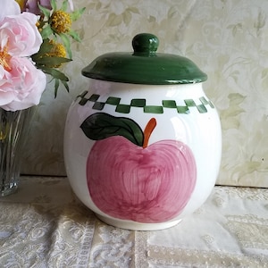 Ceramic Cookie Jar/Storage Jar/Canister with a Pink Apple Motif