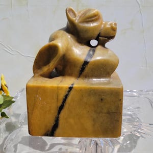 Vintage Large Carved Soapstone Block Stamp Seal Signet (Chinese Chop Seal)  - 6&quot;H   x   4&quot;SQ