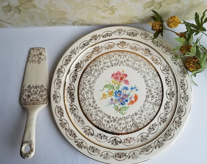 Atlas China Cake Platter With Server Gold Gilded/warranted 22 Karat Gold/made in USA Etsy