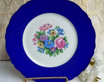 Czech Jones McDuffee & Stratton Dinner Plates: Floral Bouquet with Gold Trim (Set of 2)