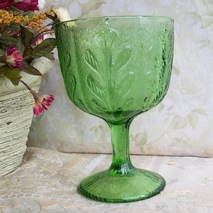 Vintage Indiana Green Glass Footed Bowl/Compote/Candy Dish - Marked FTD