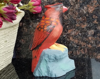 Solid Concrete Red Cardinal Decor Sculpture