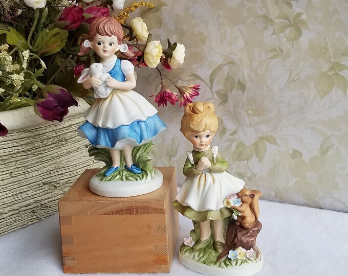 Vintage Two Young Girl Ceramic Figurine Set of 2 Etsy