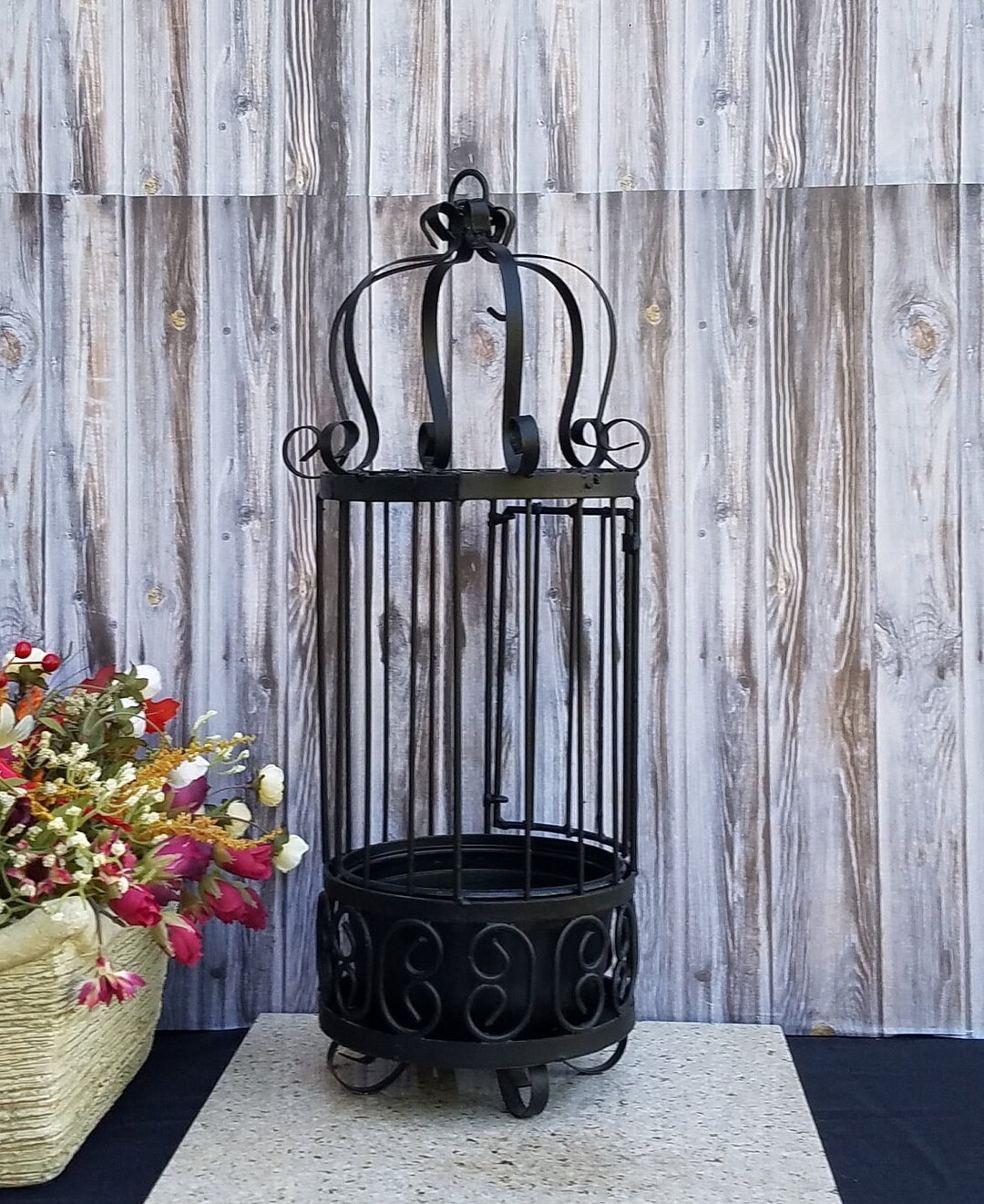 Vintage Wrought Iron Black Bird Cage / Plant Holder 18.5h Etsy