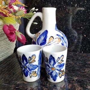 Vintage Ceramic Decanter with 2 cups