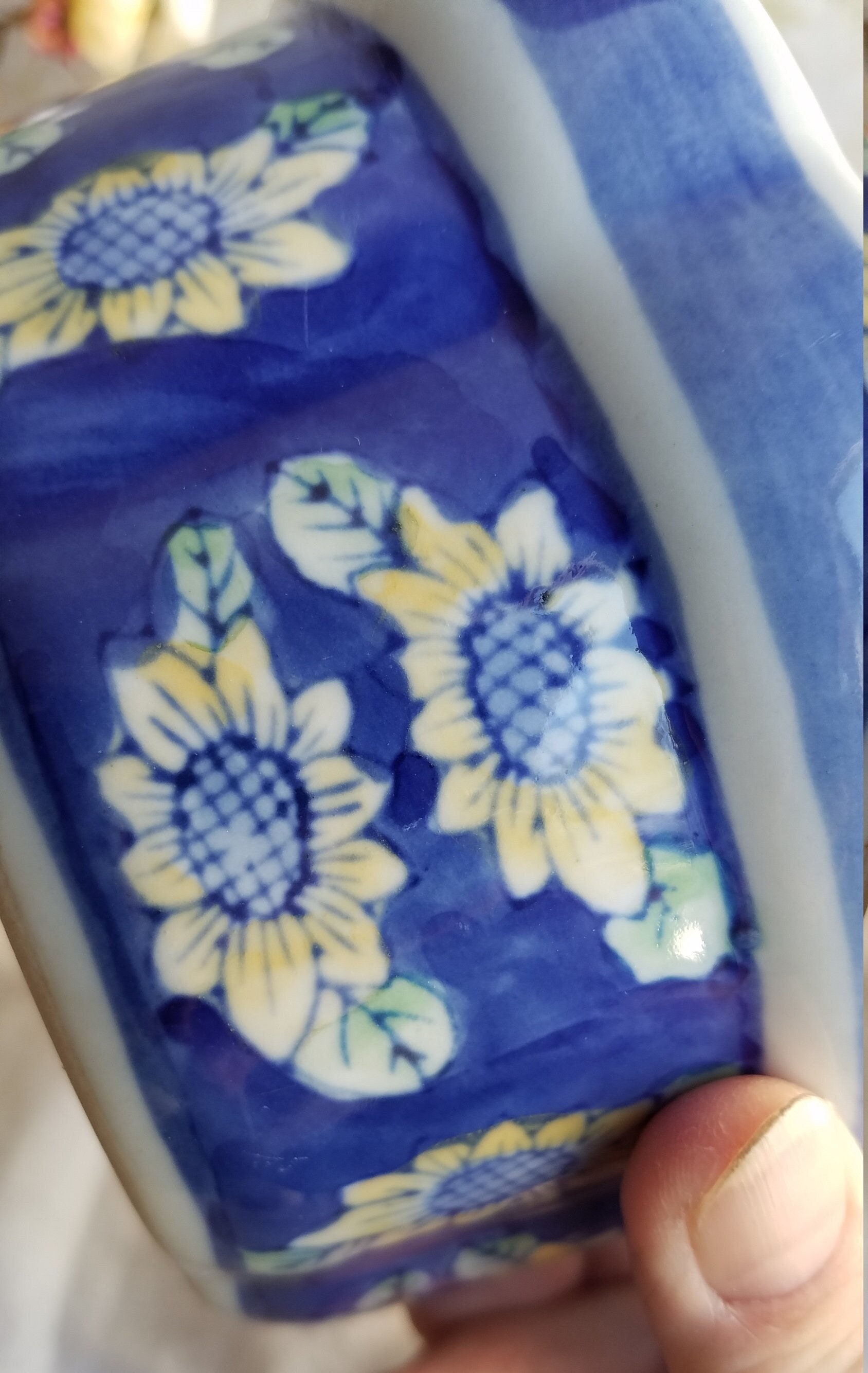 Oriental Ceramic Flower Planter Pot Blue Background W/yellow Etsy