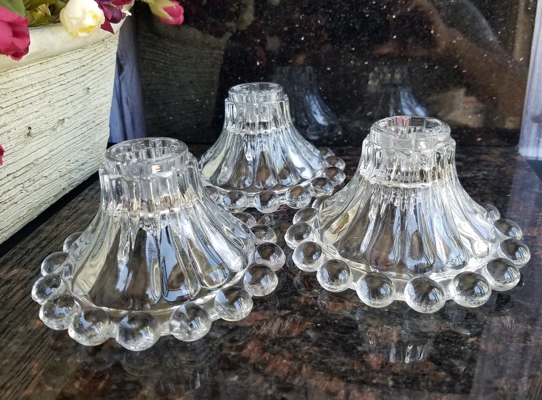 Anchor Hocking Candlewick Boopie Clear Glass Candlestick Holder Set of