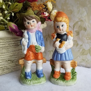 Vintage Ceramic Young Girl and Boy Figurines - Set of 2