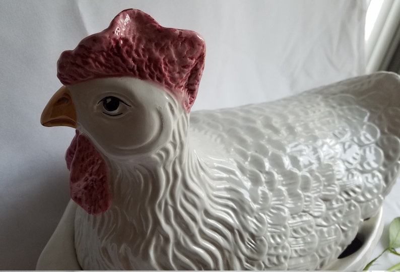 White Hen/Chicken Vintage SOUP TUREEN w/Soup Ladle/Made in Italy image 6