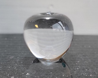 Vintage Art Glass Crystal Apple Paperweight Figurine - 3.5"D