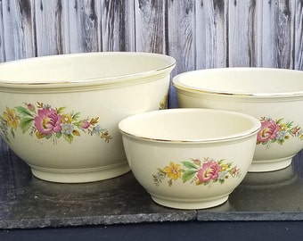 Three Beautiful Homer McLaughlin Vintage Kitchen Kraft Oven Serve USA Floral Serving Bowl / Mixing Bowl / Different Size - Sold Individually