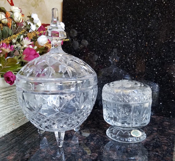 Vintage Glass Candy Dish with Lid: Fostoria Avon Vanity Jar Option