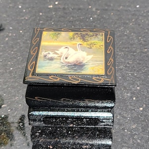 Russian Small Black Square Trinket Jewelry Box - 2.25&quot;Sq