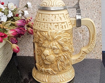 Avon Beer Stein with Hinged Lid  -  African Serengeti - 10.25"H