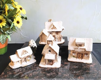 Putz-Style Christmas Village House Figurine - Set of 4