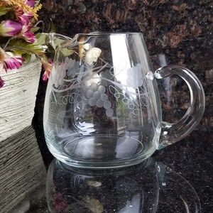 Vintage Etched Glass Creamer with Grapes & Vines Pattern