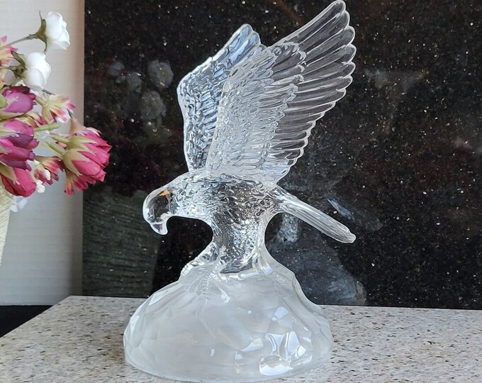Clear Lead Crystal Eagle Statue With Frosted Crystal Base 7.5h Etsy