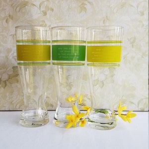 Vintage Pilsner Beer Glasses with Three Shade of Green and Quote (Set of Three)