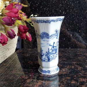 Blue and White Delft-style Vase Windmill Pattern  - 4.75"H