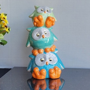 Stacking Sleepy Grumpy Hoot Owl Coin Bank - 9.5&quot;H