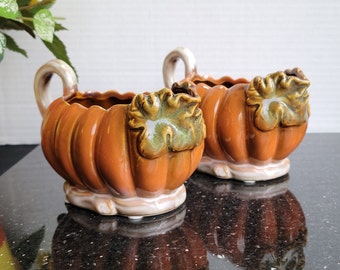 Ceramic Pumpkin Shape Gravy Boat / Creamer - Set of 2