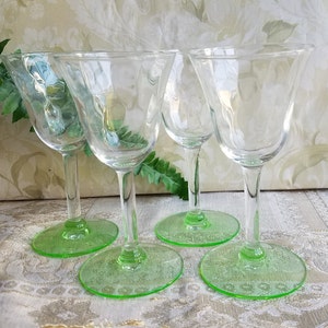 Vintage Green & Clear Sherry Wine Glasses - Set of 4