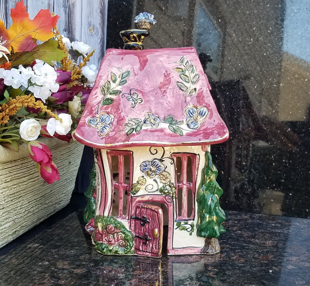 Blue Sky Pottery Cottage House Tealight Holder Etsy