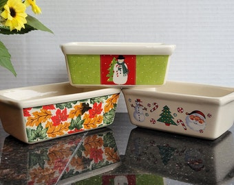 Vintage Christmas Ceramic Mini Loaf Pan  - Set of 3