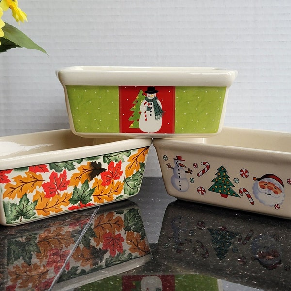 Christmas Ceramic Mini Loaf Pan  - Set of 3