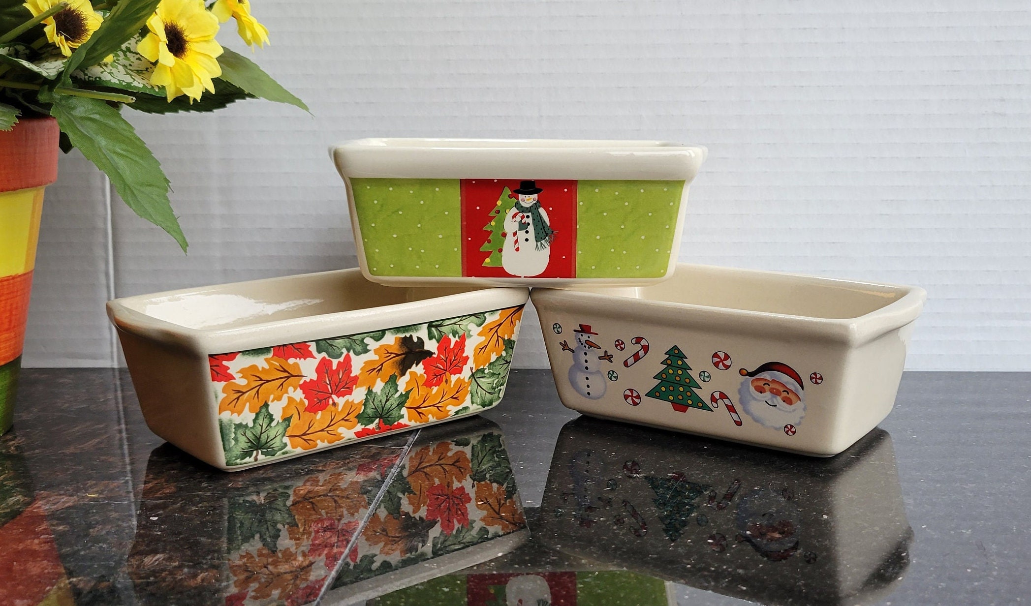 Greenbrier Christmas Holiday Ceramic Mini Loaf Pans, Nonstick