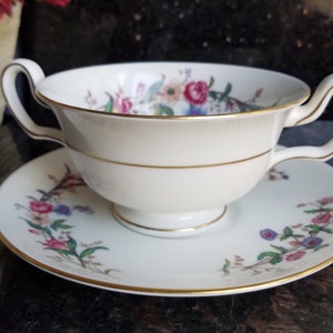 Vintage Wedgwood Soup Bowls with Double Handled &quot;Devon Sprays&quot;