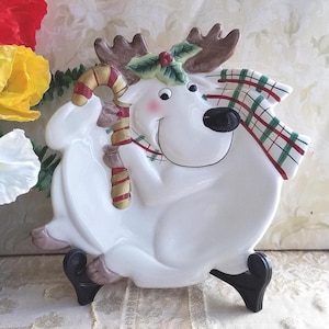 Plato de cerámica con ciervo y rienda de Flitz and Floyd para colgar en la pared