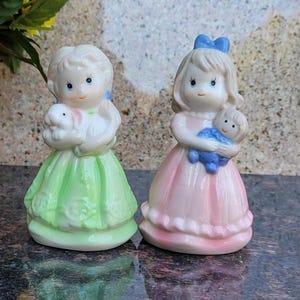 Figura de campana de cerámica vintage para niña (lote de 2) (se venden juntas)