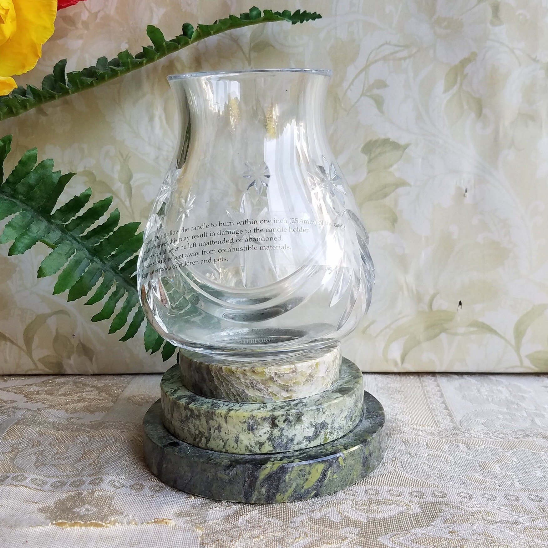 Waterford Crystal Candle Holder With Connemara Marble Base Etsy