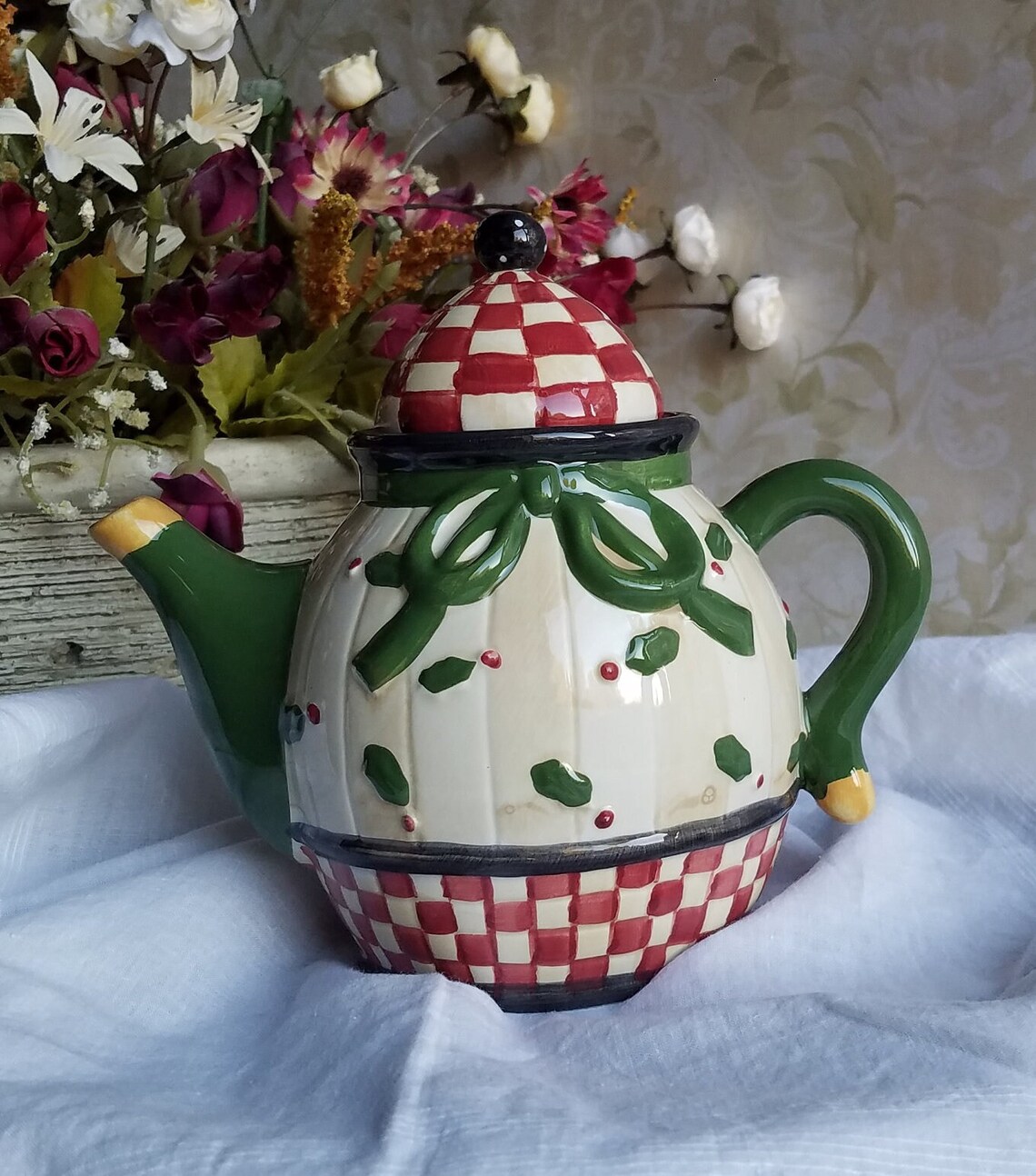 Vintage Sakura Debbie Mumm Single Serving Christmas Teapot Etsy