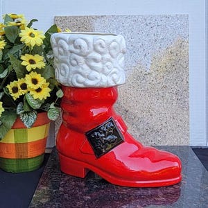Ceramic Santa Claus Red White Santa Claus Christmas Vase/Planter - 10&quot;H
