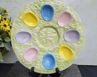 Vintage Ceramic Multi-Colored Easter Deviled Egg Platter  -  10.25"Dia