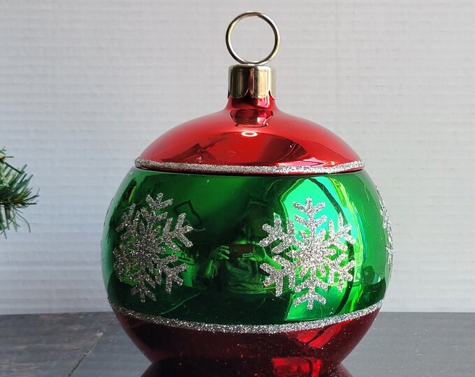 Vintage Red and Green Accent Christmas Ceramic Ornament Candy Container