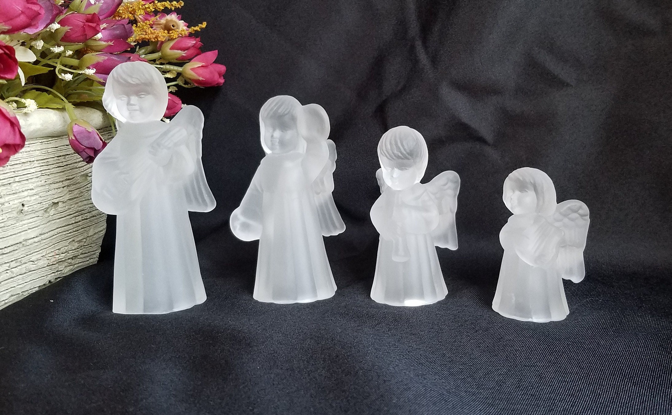 Vintage Frosted Glass Angel Candle Holders / Timeless Etsy